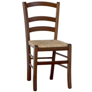 Silla De Madera Venezia Nogal Oscuro Con Asiento De Paja - Imagen 1 de 5