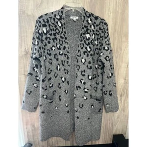 Women's Nine West Jacquard Long Cardigan Size XL XLarge, Grey Cheetah leopard - Picture 1 of 8