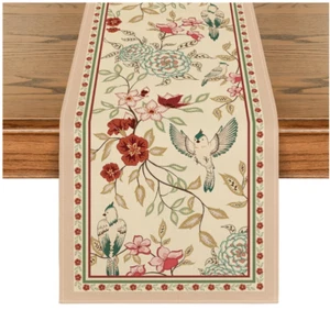 Brown Birds Flowers Blossom Table Runner, Seasonal Spring Floral Kitchen Dining - Picture 1 of 7