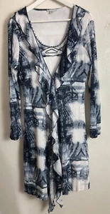 Anthropologie Dolce Vita Stretch Knit Jersey Dress Sz 10 Blue White Boho Artsy - Picture 1 of 11