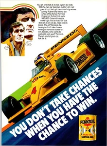 VINTAGE 1980 JOHNNY RUTHERFORD PENNZOIL RACE CAR PRINT AD - Picture 1 of 1