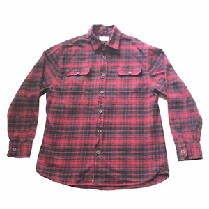 JACHS Mens Brawny Flannel Shirt Black and Red Sz L 100% Cotton Button Up Pockets - Picture 1 of 11