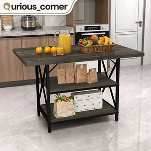 47" Dining Room Faux Marble Table Waterproof Kitchen Storage 2 Tiers Rectangular - Picture 1 of 11