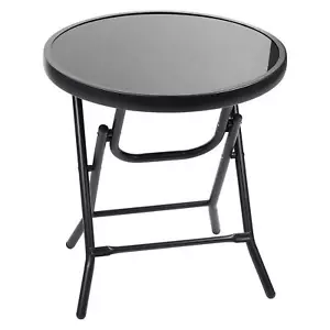 Small Garden Folding Drinks Side Table Glass Bistro Dining Outdoor Patio - Picture 1 of 9