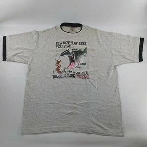 Vtg Alore Fishing Worm Single Stitch Gray T Shirt Size XL - Picture 1 of 8