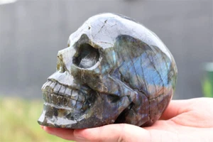 Calavera de cristal tallada a mano de cuarzo labradorita arco iris natural de 2,9 lb, K4933 - Imagen 1 de 11