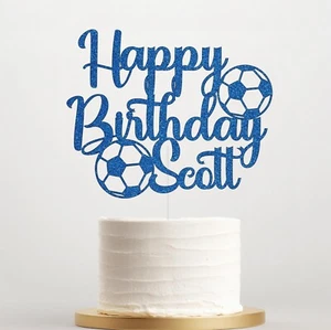 Personalised Glitter Happy Birthday Cake Topper, Football Sports Theme Decor - Picture 1 of 21