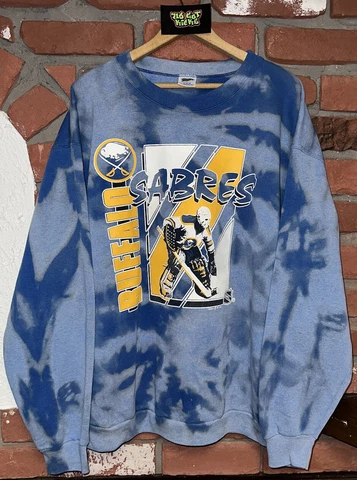 Vintage NHL Trench Buffalo Sabres Blue Bleached Crewneck Sweatshirt Mens Size XL Cover