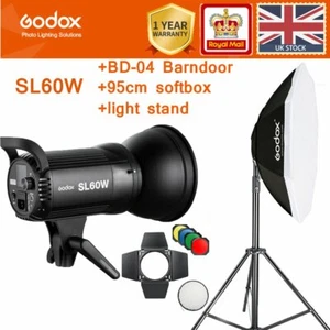 Godox SL60W 5600K Continuous Light Bowens Mount +95CM Softtbox +stand +BD-04 KIT - Picture 1 of 12