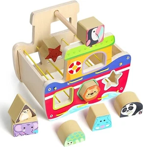WOODEN TODDLERS MONTESSORI BOYS & GIRLS TOYS - SHAPE SORTER BABY SENSORY GAMES - Picture 1 of 7