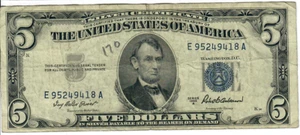 1953A 5$ Silver Certificate - Blue Seal - IBP/RBA E95249418A - #13599 - Picture 1 of 2