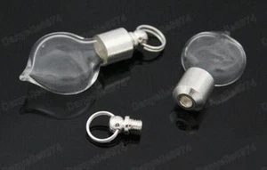 5pcs COLGANTES DE BOTELLA DE VIDRIO DE LÁGRIMA PLANA TAPA DE ROSCA DE METAL BOTELLAS DE PERFUME VIALES - Imagen 1 de 7