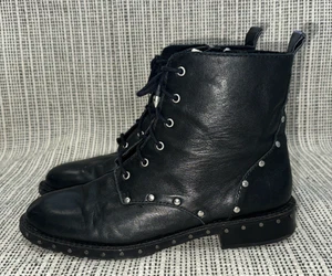 Rebecca Minkoff Gerry Leather Studded Combat Boots Black Womens Size 8.5M - Picture 1 of 19