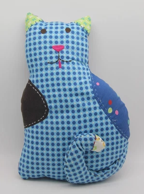 Pottery Barn Teen PBT Cat Patchwork Embroidered Blue 12" Throw Pillow Plush Y2K - Image 1 of 4