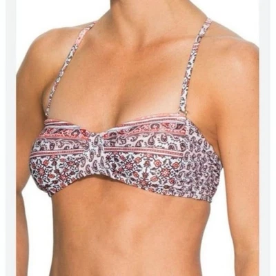 Athleta Bells Beach Bandeau Bikini Top Paisley Pink Brown Print Size Medium - Image 1 of 4