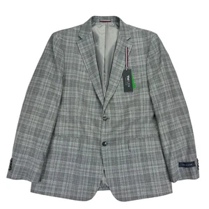 Tommy Hilfiger Mens TH Flex Modern Fit Plaid Windowpane Sport Coat Gray Blue 44R - Picture 1 of 5