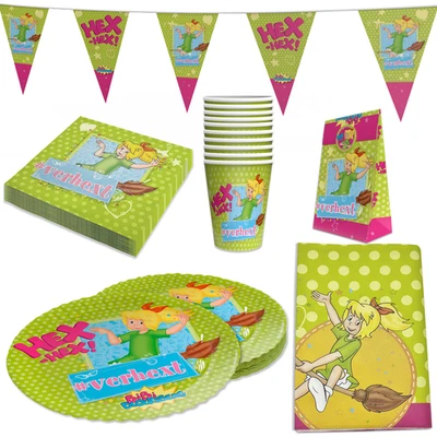 Bibi Blocksberg 102-tlg. Geburtstag - 2x Teller Becher Servietten Wimpel Tüten - Bild 1 von 4