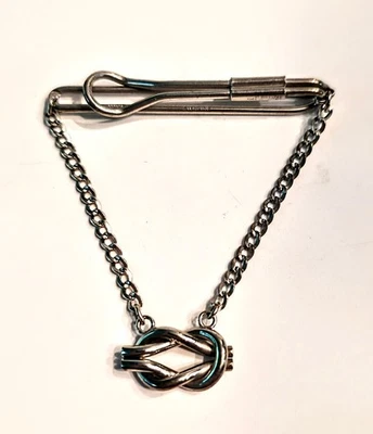 Vintage Sterling Silver Tie Bar Clip with Chain & Rope Knot 8 gr - Image 1 of 3