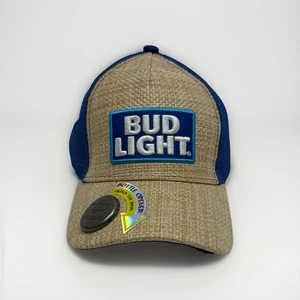 Neu mit Etikett Bud leichter Truckerhut aus Stroh Flaschenöffner blauer Aufnäher Einheitsgröße verstellbar - Bild 1 von 12