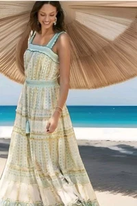 Soft Surroundings Aegean Tiered Maxi Dress Boho Metallic Size PL Petite NEW - Picture 1 of 9