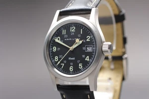 [Casi COMO NUEVO] HAMILTON Caqui 6359 Esfera Negra Fecha Cuarzo Reloj Para Hombre de Japón - Imagen 1 de 10