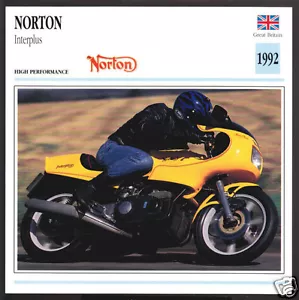 1992 Norton Interplus 558cc Rotary Engine Motorcycle Photo Spec Sheet Info Card - Picture 1 of 1