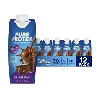 •:.Chocolate Proteína Pura 🍫Batido de Proteínas, Botellas de 11oz, Paquete de 12.:• Foto 1 de 4