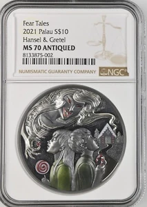 2021 Palau 2 oz Antique Silver Fear Tales: Hansel & Gretel NGC MS70 W/ OGP - Picture 1 of 3