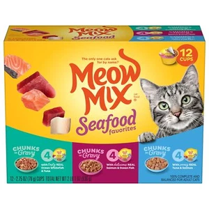 Meow Mix Seafood Favorites Wet Cat Food, Variety 2.75 Ounce (Pack of 12) - Picture 1 of 12
