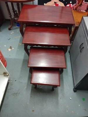 mahogany carved nest of four tables on cabriole legs sizes given are for big tab - Image 1 of 4