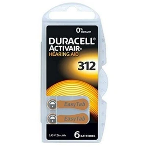 HEARING AID batteries size 312 LONG LIFE DURACELL Activair Easy tab 6pk Brown - Picture 1 of 2