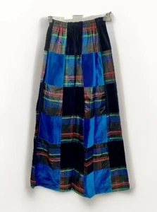 Vintage Mr HANK Skirt Lined Maxi Velvet 70s Plaid Patchwork Janis Joplin SMALL - Picture 1 of 9