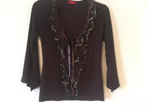 NEW Sz. S - XI- Browm  Long Sleeve Front Ruffle  Caedigan Jacket - Picture 1 of 7