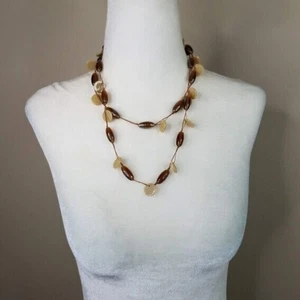 Rootbeer Brown Beige Glass Bead 40" Necklace Cylinder Discs Knotted String - Picture 1 of 6