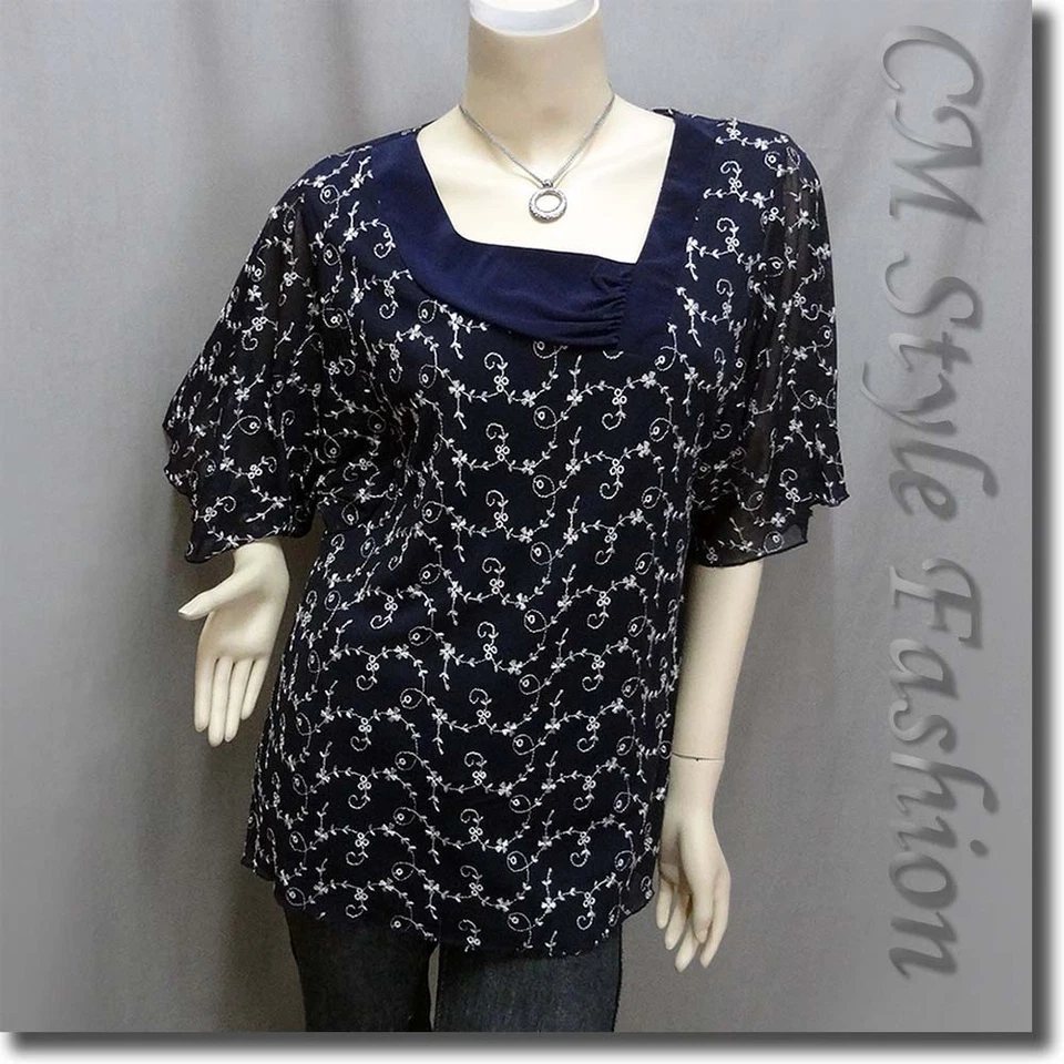 Top Boho Estilo CM Floral Bordado Fluido Gasa Azul L  Foto 1 de 4