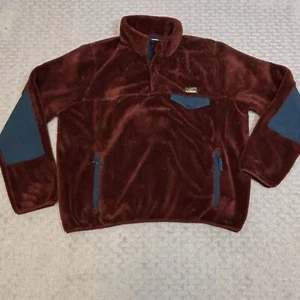L.L. Bean Deep Pile Fleece Jacket Snap T Size XL  Men's 505087 Maroon Blue Trim - Picture 1 of 5