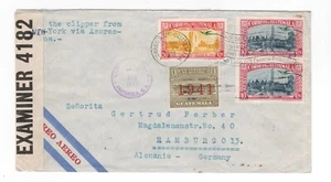 CUBIERTA DE CORREO AÉREO CORTADORA GUATEMALA SEGUNDA GUERRA MUNDIAL CENSURADA A HAMBURGO ALEMANIA - Imagen 1 de 2