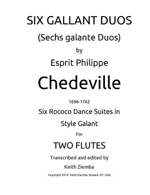 Flute Duets 6 Gallant Duos by Chedeville  Rococo 28 pp Comb Bound New - Image 1 of 4