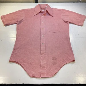 VINTAGE 1960s MANHATTAN ManKnit POLYESTER BIG COLLAR SHIRT Mens 15 1/2 (M) Red - Picture 1 of 5