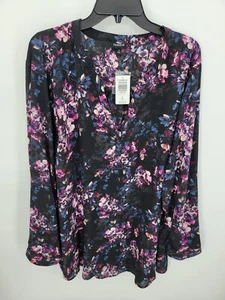 Torrid Top Womens Plus 4X Black Floral Long Sleeve Popover V Neck Blouse - Picture 1 of 10