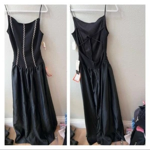 Vestido de fiesta vintage Deadstock Dave and Johnny negro cristal espalda abierta 7/8 - Imagen 1 de 8