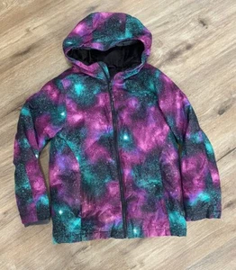 Lands End Girls hooded Coat Size Medium 10/12 Jacket Purple Multi Color Galaxy - Picture 1 of 4