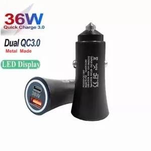 FAST Car Charger For iPhone Samsung 2 Ports USB + USB-C Universal Socket Adapter - Picture 1 of 11