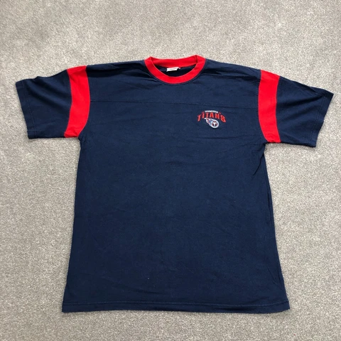 Vintage Tennessee Titans Shirt Men XL Blue Red Tee Mini Plan Logo NFL Adult Top Cover