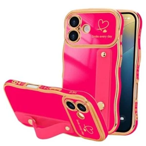 for Case for Women Girls with Strap, Wave Frame Cute Love iPhone 16 Hot Pink - Picture 1 of 4