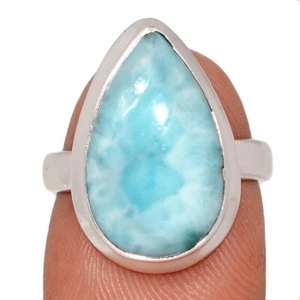 Natural Genuine Larimar - Dominican Republic 925 Silver Ring s.6.5 CR70124 - Picture 1 of 1