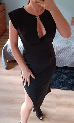 Para mujer ceñido al cuerpo vestido lápiz vestido de noche con broche talla S negro Foto 1 de 4