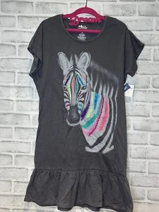 NWT OLD NAVY GIRLS MULTI COLORED ZEBRA DRESS GRAY GREY XL 14 SEQUINS SHORT SLEEV - Picture 1 of 3