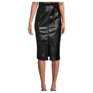 Area Stars Leatherette Vegan Leather Belted Midi Skirt with Front Slit Size XS - Picture 1 of 10