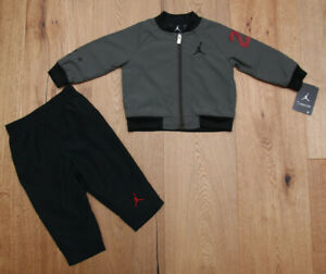 Air Jordan Baby Boy 2 Pc Windbreaker Jogging Set ~ Olive Green/Gray, Black & Red